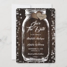 Reserve A Data Rustic Wood Burlap Hearts Mason Jar Wedding