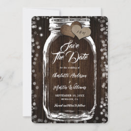 Reserve A Data Rustic Wood Burlap Hearts Mason Jar Wedding