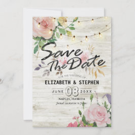 Reserve A Data Rustic Wood Floral String Luzes De Casamento Data 