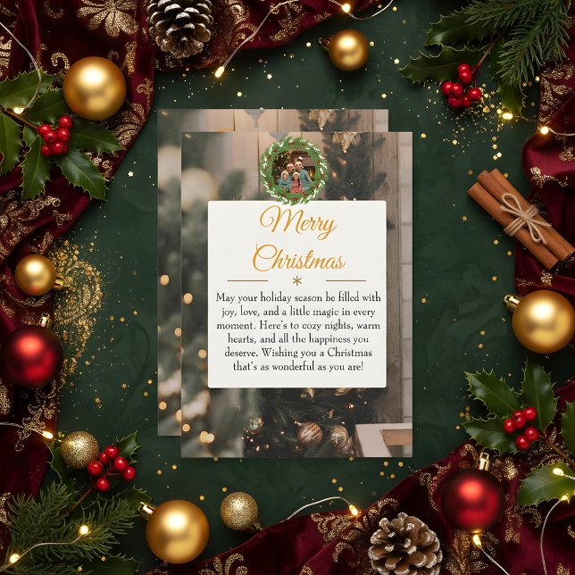 Reserve A Data Rustic Wood & Gold Family Christmas Card 2026  (Criador carregado)