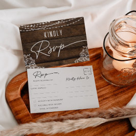 Reserve A Data Rustic Wood Lace Wedding RSVP