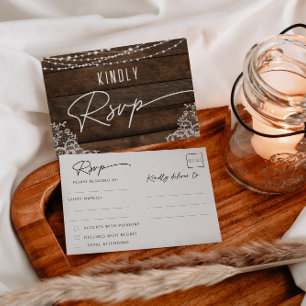 Reserve A Data Rustic Wood Lace Wedding RSVP