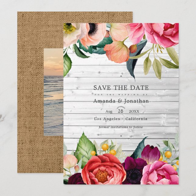 Reserve A Data Rústico Boho Floral Boêmio Casamento Foto Salve O (Frente/Verso)