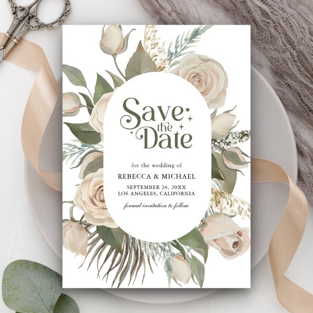 Reserve A Data Rústico Boho Rosas de Marfim Verde Salvia Casament (Criador carregado)