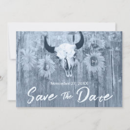Reserve A Data Rústico Dusty Azul Girassóis Touro Crânio