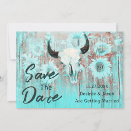Reserve A Data Rústico Vaca Crânio Boho Teal Dourado Ocidental