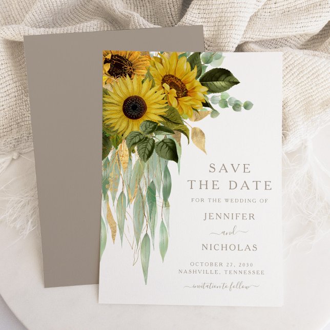 Reserve A Data Rústicos Sunflower Floral (Elegant Sunflower Botanical Wedding Save The Date)