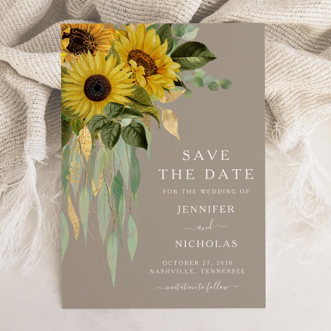 Reserve A Data Rústicos Sunflower Floral (Elegant Sunflower Botanical Wedding Save The Date)