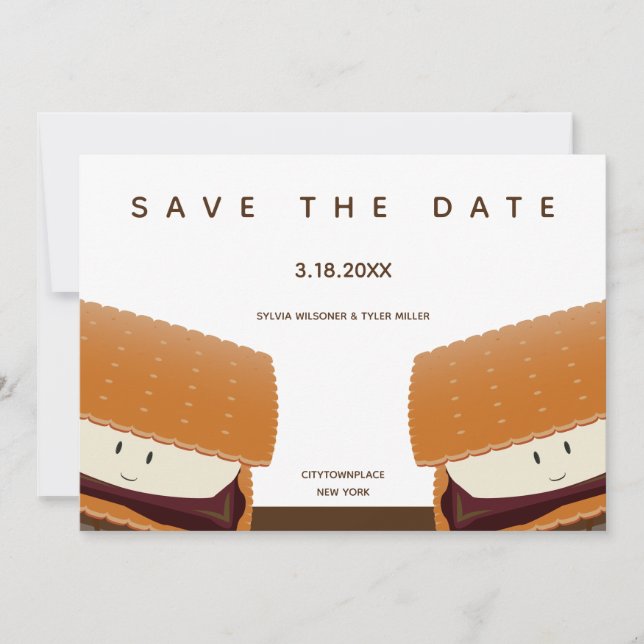 Reserve A Data S’more Ilustração Whimsical Wedding White Brown (Frente)
