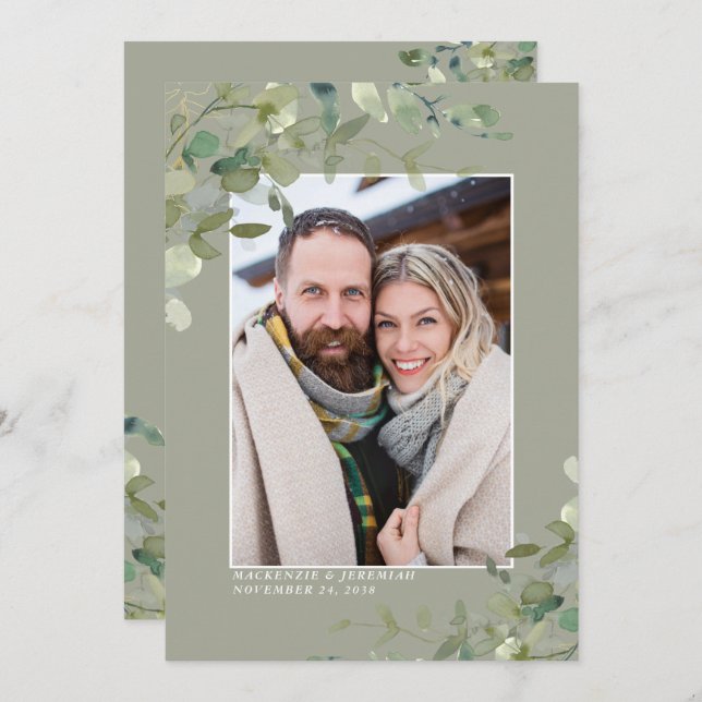 Reserve A Data Sage Eucalyptus Wedding Photo Save the Date (Frente/Verso)