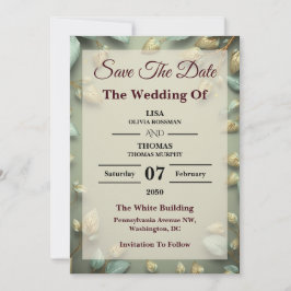 Reserve A Data Sage Gold Luxo Vegetação Casamento Salve A Data