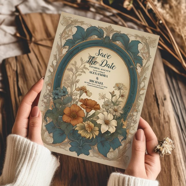 Reserve A Data Sage Green Art Nouveau Alphonse Mucha Casamento (Criador carregado)