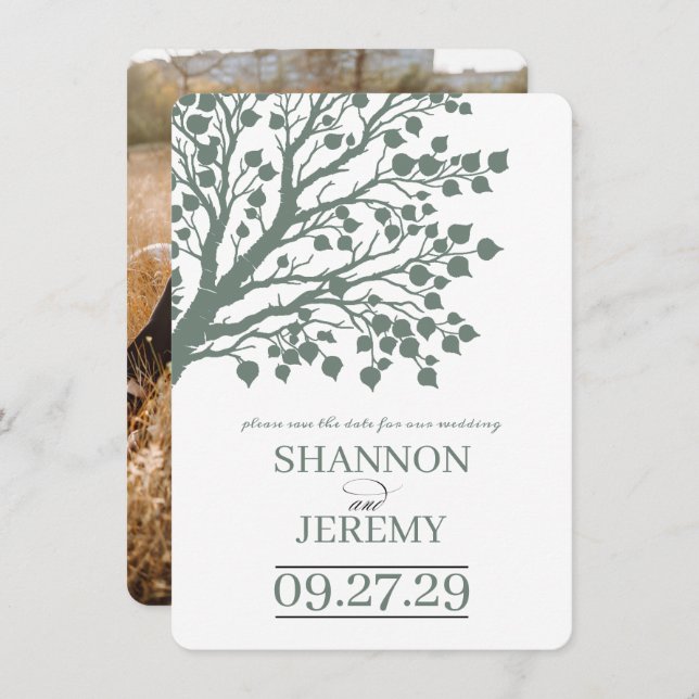 Reserve A Data Sage Green Aspen Tree Wedding (Frente/Verso)