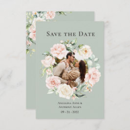 Reserve A Data Sage Green Blush Watercolor Foto Floral Casamento