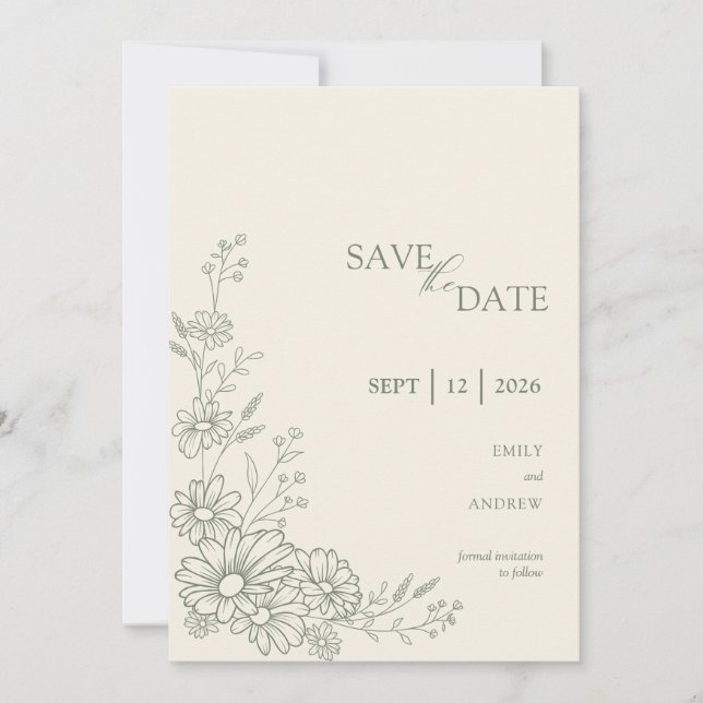 Reserve A Data Sage Green Botanical Daisy Garden Wedding (Frente)
