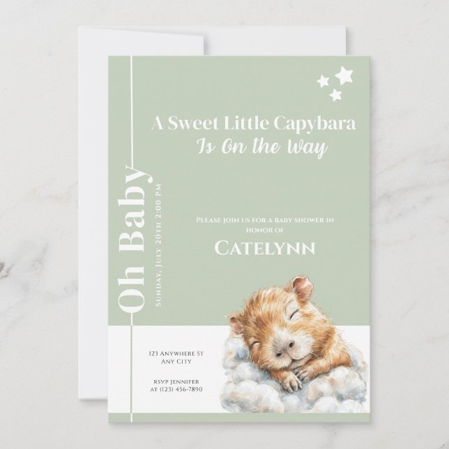 Reserve A Data Sage Green Capybara Baby Shower Invitation (Frente)