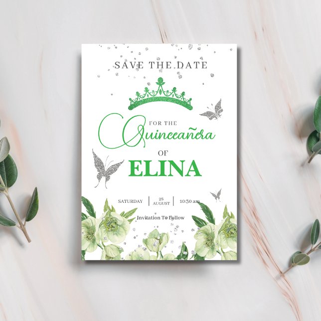 Reserve A Data Sage Green Coroa Floral Borboletas Quinceañera (Criador carregado)