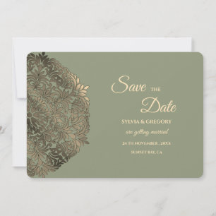 Reserve A Data Sage Green e Faux Dourado Salvem a Data Elegante