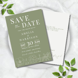 Reserve A Data Sage Green Elegant Floral Line Art Wedding