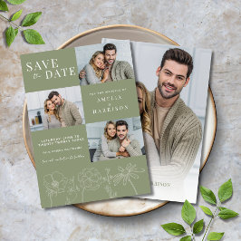 Reserve A Data Sage Green Elegant Floral Quatro Foto Casamento