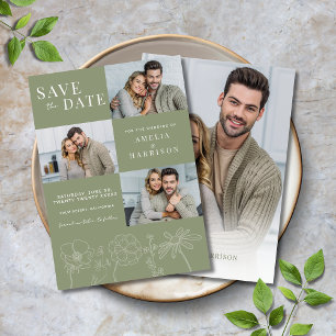 Reserve A Data Sage Green Elegant Floral Quatro Foto Casamento