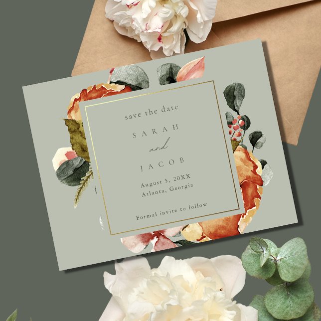 Reserve A Data Sage Green Floral Garden Wedding (Sage Green Floral Garden Wedding Save The Date)