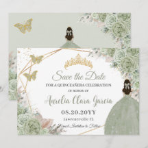 Sage Green Floral Pampas Grass Quinceanera Dourada