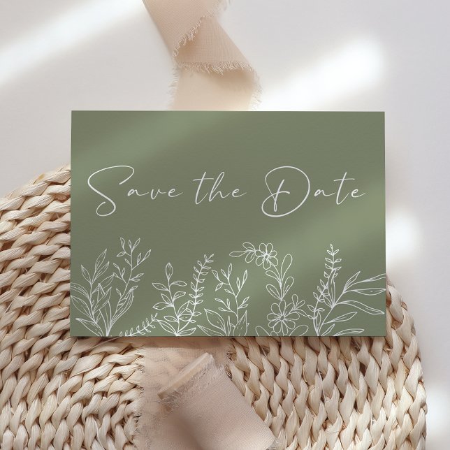 Reserve A Data Sage Green Flowers Boho Salvar a Data (Criador carregado)