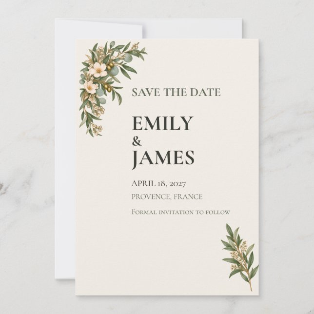 Reserve A Data Sage Green French Botanical Wedding Save the Date (Frente)