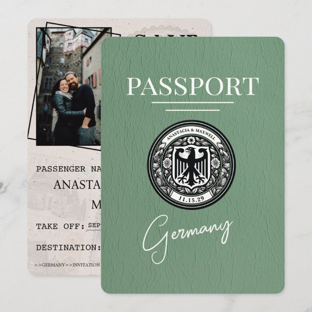 Reserve A Data Sage Green Germany Passaporte Salvar Data (Frente/Verso)