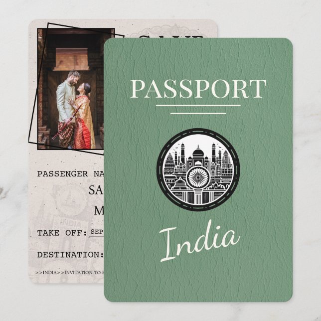 Reserve A Data Sage Green India Passport Salvar Data (Frente/Verso)