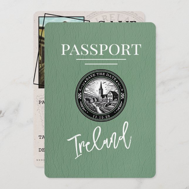 Reserve A Data Sage Green Ireland Passaporte Salvar A Data (Frente/Verso)