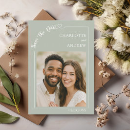 Reserve A Data Sage Green Ivory photo wedding Save the Date