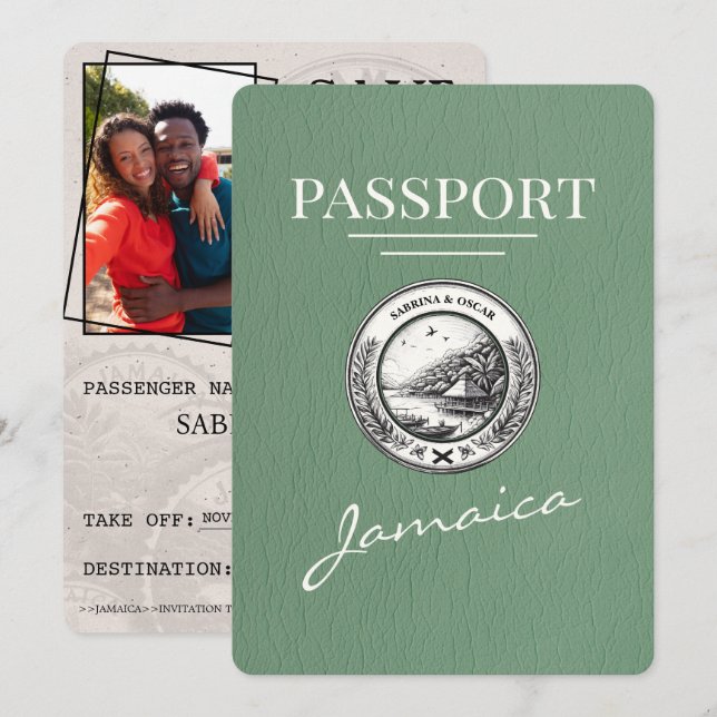 Reserve A Data Sage Green Jamaica Passport Salvar a data (Frente/Verso)