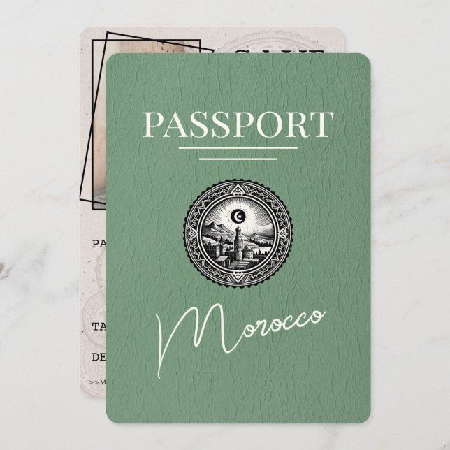 Reserve A Data Sage Green Marrocos Passaporte Salvar Data (Frente/Verso)