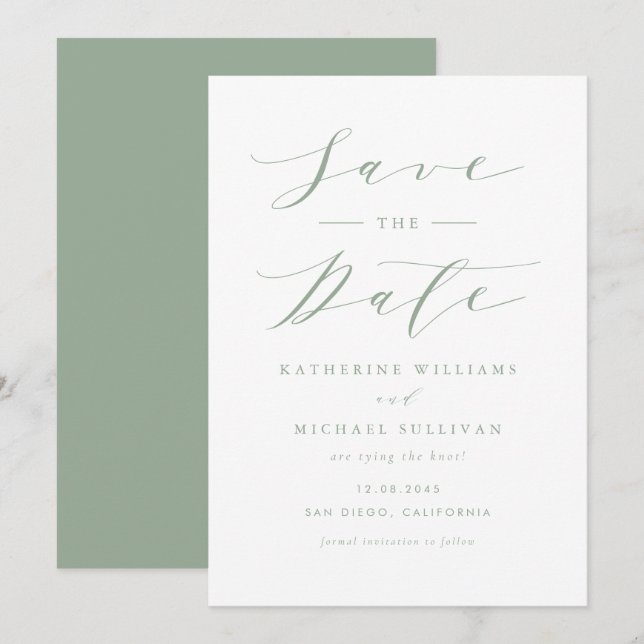 Reserve A Data Sage Green Minimalista Daît Casamento (Frente/Verso)
