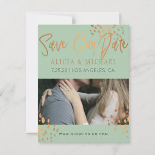 Reserve A Data Sage Green PHOTO Faux Rosa Gold Foil Typografia