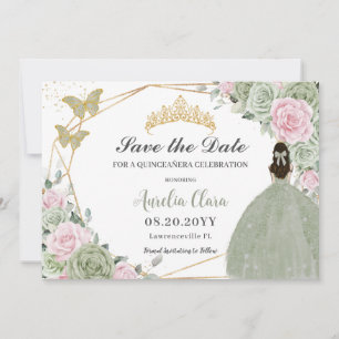 Reserve A Data Sage Green Pink Floral Dourada Quinceanera Princes