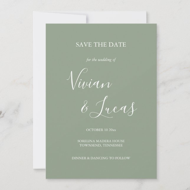 Reserve A Data Sage Green Script Wedding (Sábio Verde) Salvar a D (Frente)