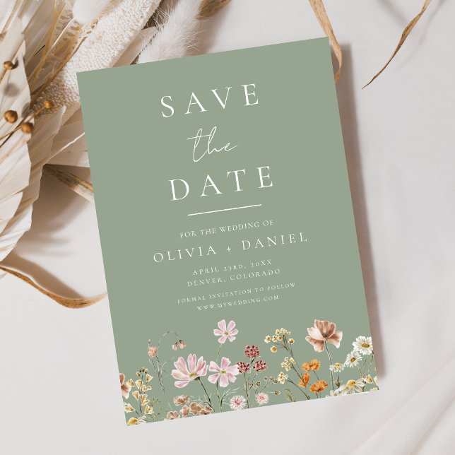 Reserve A Data Sage Green Wildflower Boho Salvar a Data (Criador carregado)