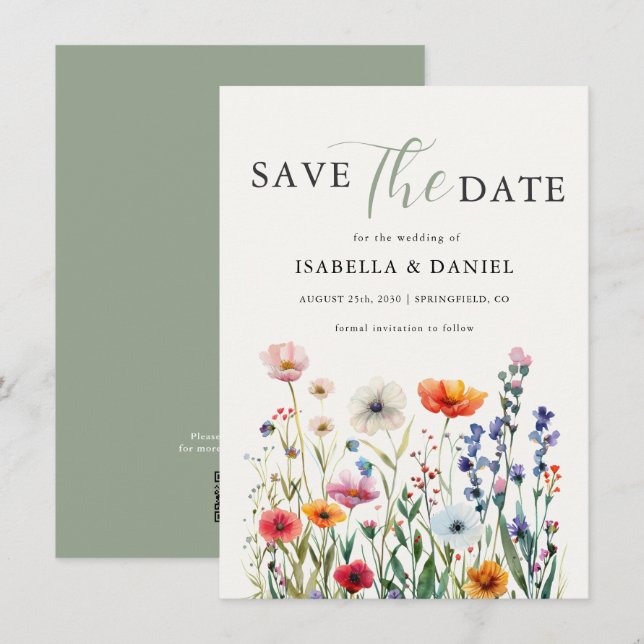 Reserve A Data Sage Green Wildflower Wedding (Frente/Verso)