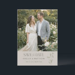 Reserve A Data Sage Minimalist Botanical Taupe Photo Wedding<br><div class="desc">This save the date card features your engagement photo alongside your names, date, and location on a warm taupe background with a delicate sage green botanical illustration. The soft, nature-inspired design is perfect for a garden wedding, outdoor ceremony, or any celebration with an earthy, romantic feel. A beautiful way to...</div>