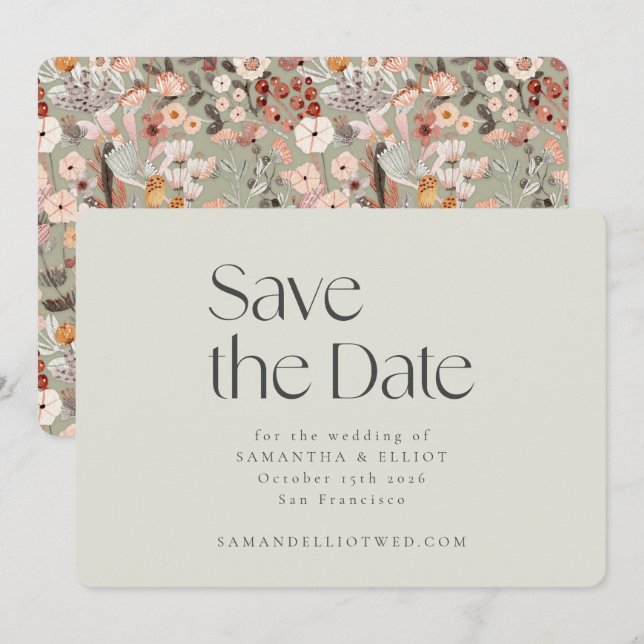 Reserve A Data Sage Rústico Bege Floral Boho Casamento Personaliz (Frente/Verso)