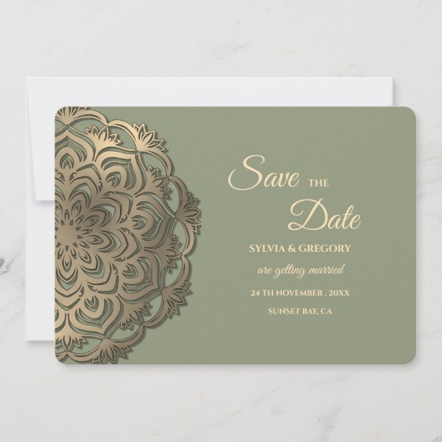 Reserve A Data Sage Verde e Faux Dourado Save the Date Elegante  (Frente)