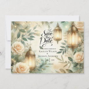 Reserve A Data Sage Verde e Marfim Rosa Lanterna Save the Date