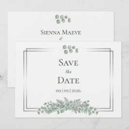 Reserve A Data Sage Verde Eucalipto Moldura Prata Casamento Save