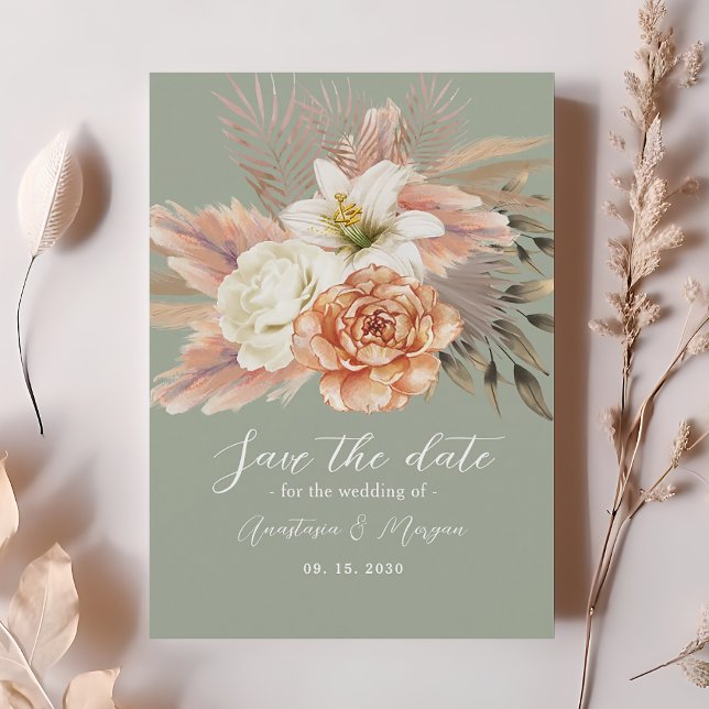 Reserve A Data Sage Verde Flor de Pêssego Save the Date (Criador carregado)