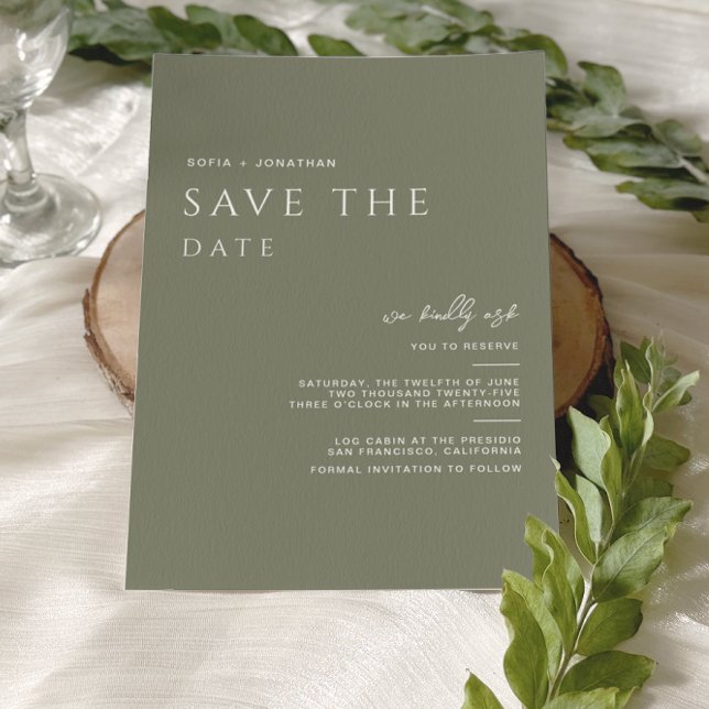 Reserve A Data Sage Verde Minimalista Casamento Elegante (Criador carregado)