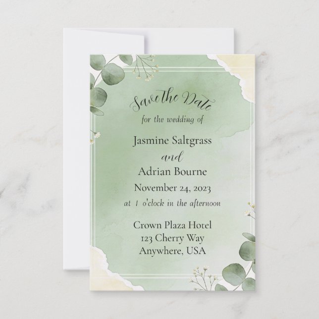Reserve A Data Sage Whisper Botanical Save the Date Cards (Frente)