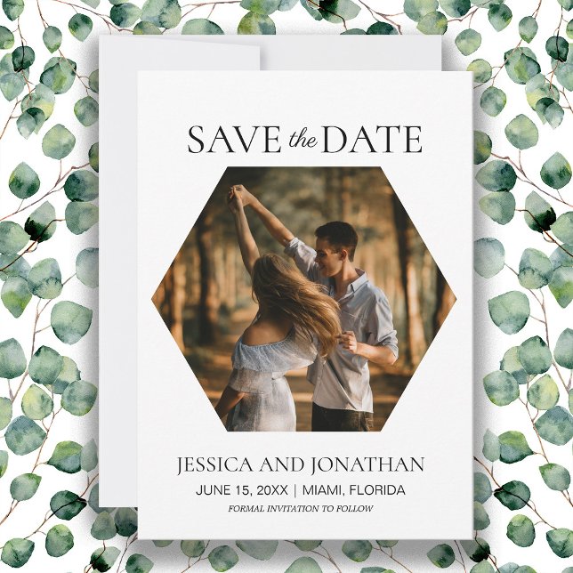 Reserve A Data Salvando a Data do Casamento Moderno Foto Hexágono (Wedding Save the Date photo card)